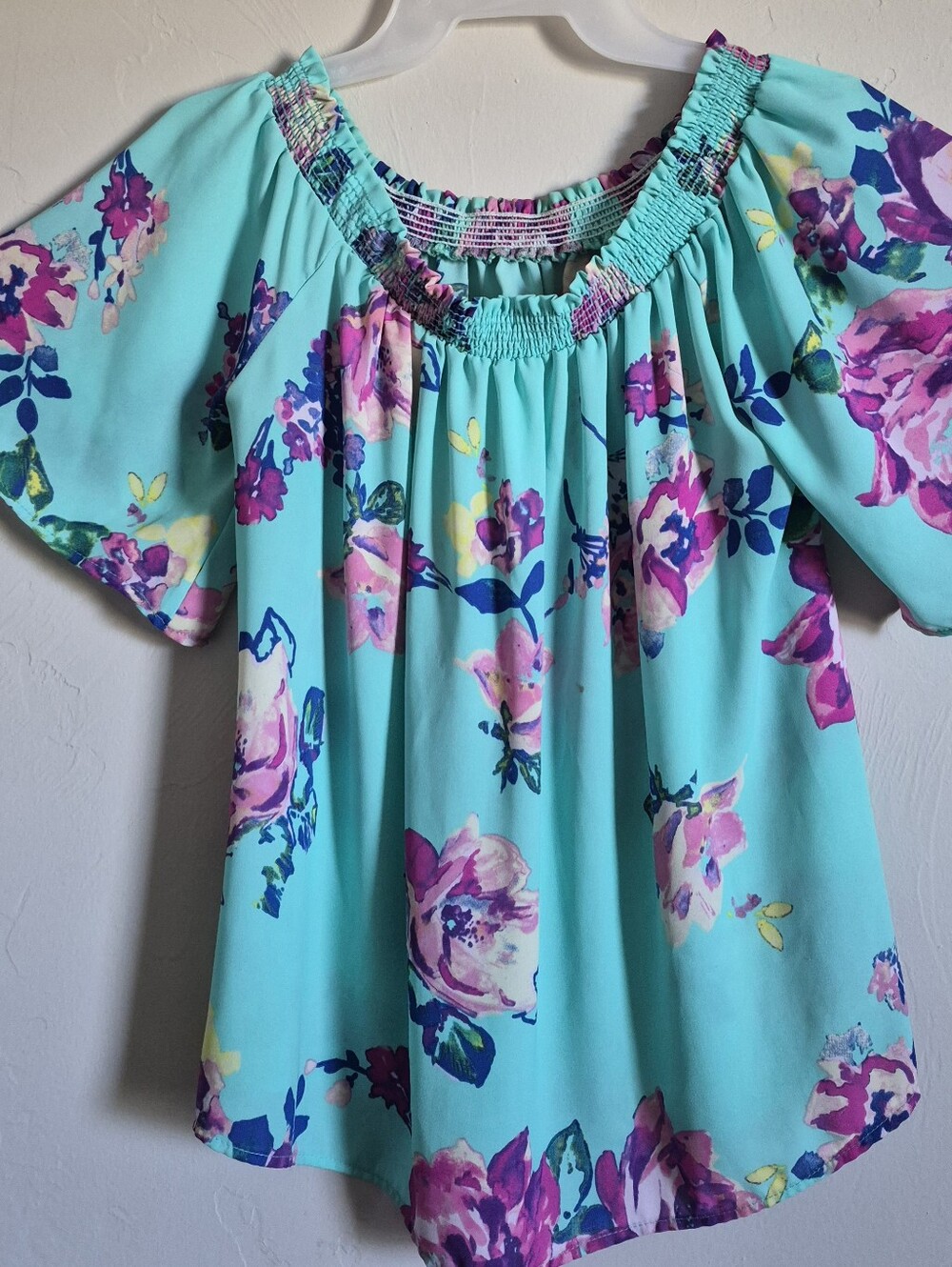 Floral Off-Shoulder Peasant Top - Turquoise